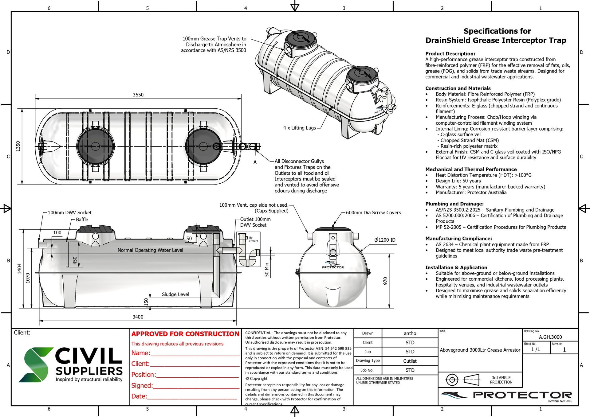 Aboveground 3000L Grease Trap – Melbourne, Sydney & Unity Water QLD Approved