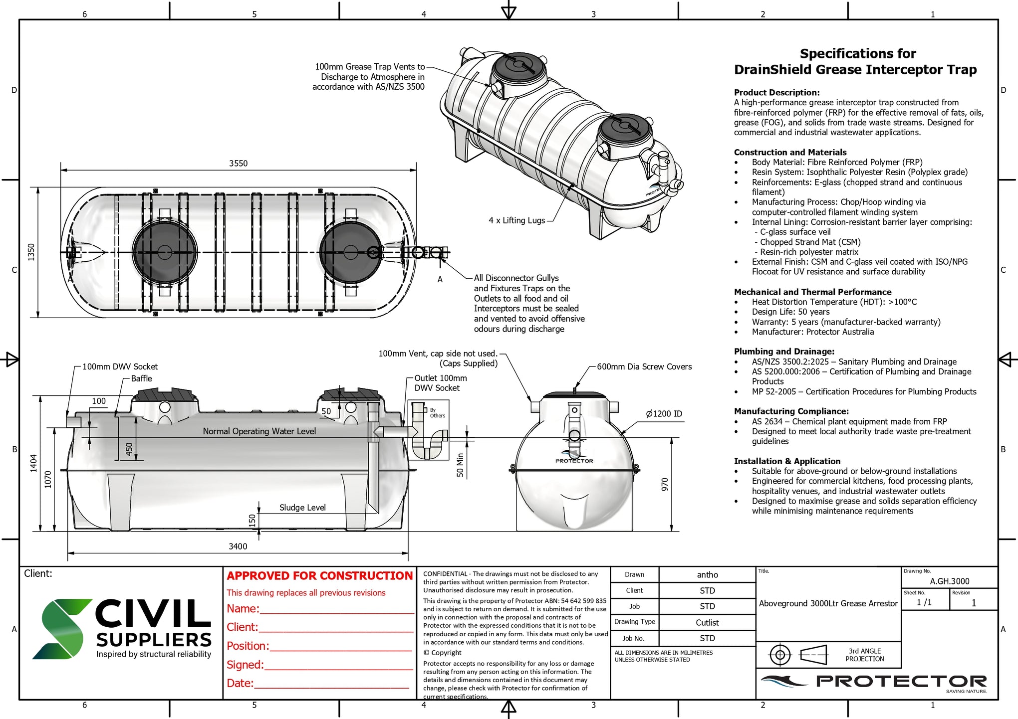 Aboveground 3000L Grease Trap – Melbourne, Sydney & Unity Water QLD Approved