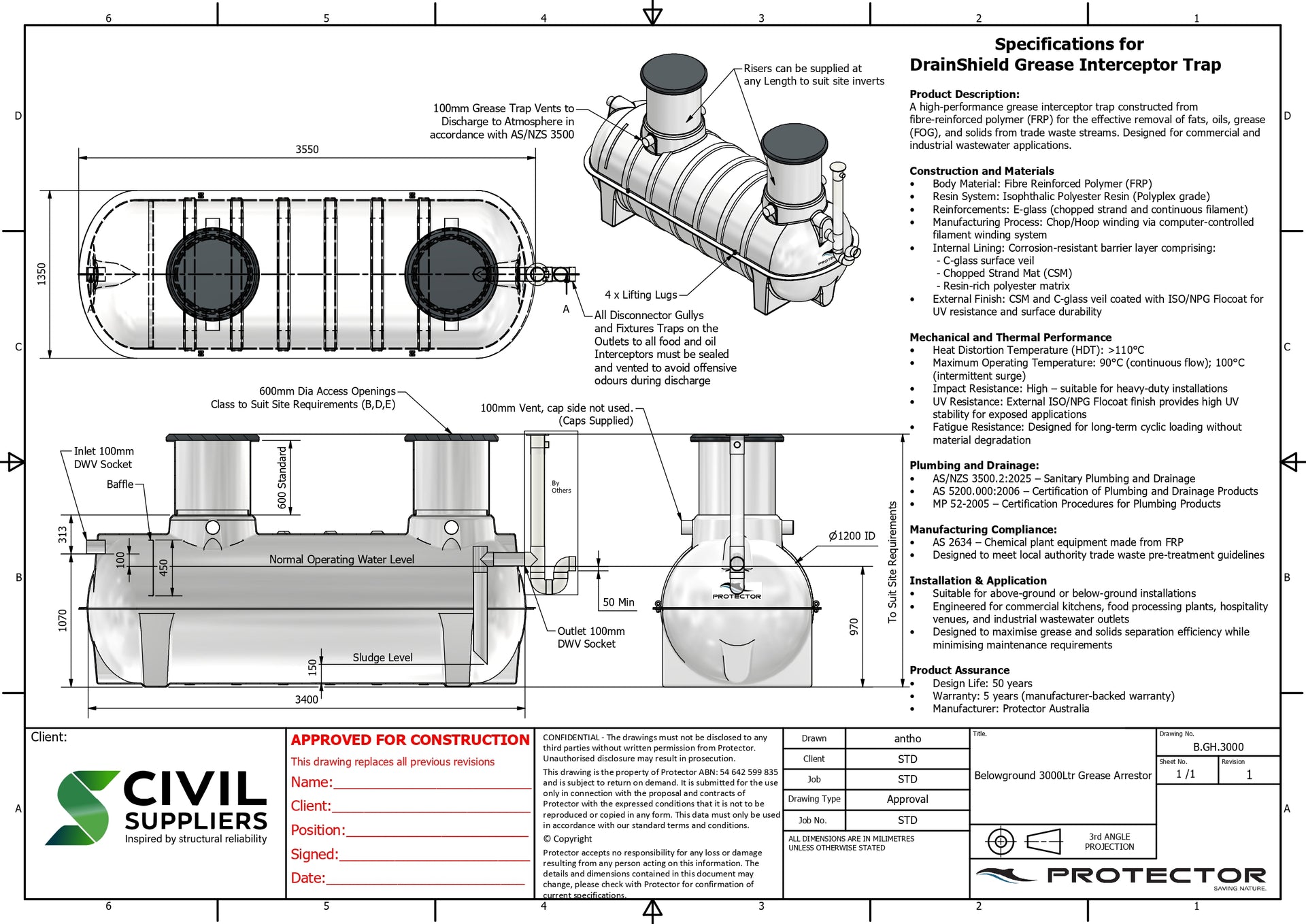 Belowground 3000L Grease Trap – Melbourne, Sydney & Unity Water QLD Approved