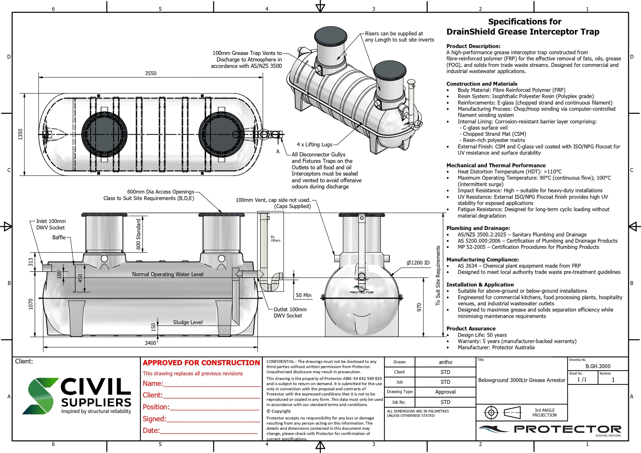 Belowground 3000L Grease Trap – Melbourne, Sydney & Unity Water QLD Approved